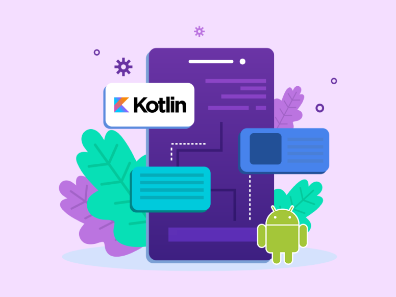 Visual representation of EDEMS’ mobile app development training, featuring a purple smartphone with Kotlin and Android symbols, embodying the fusion of creativity and technology in our educational approach.